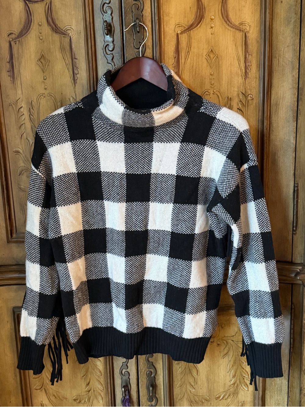Ralph Lauren Black and White Buffalo Check Turtleneck Sweater